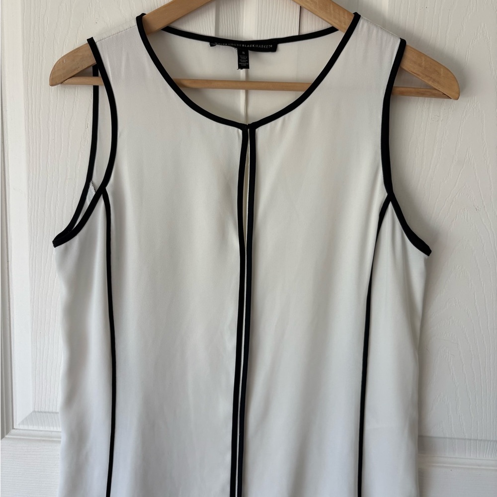 Sleeveless WHBM Top, White with Black Piping